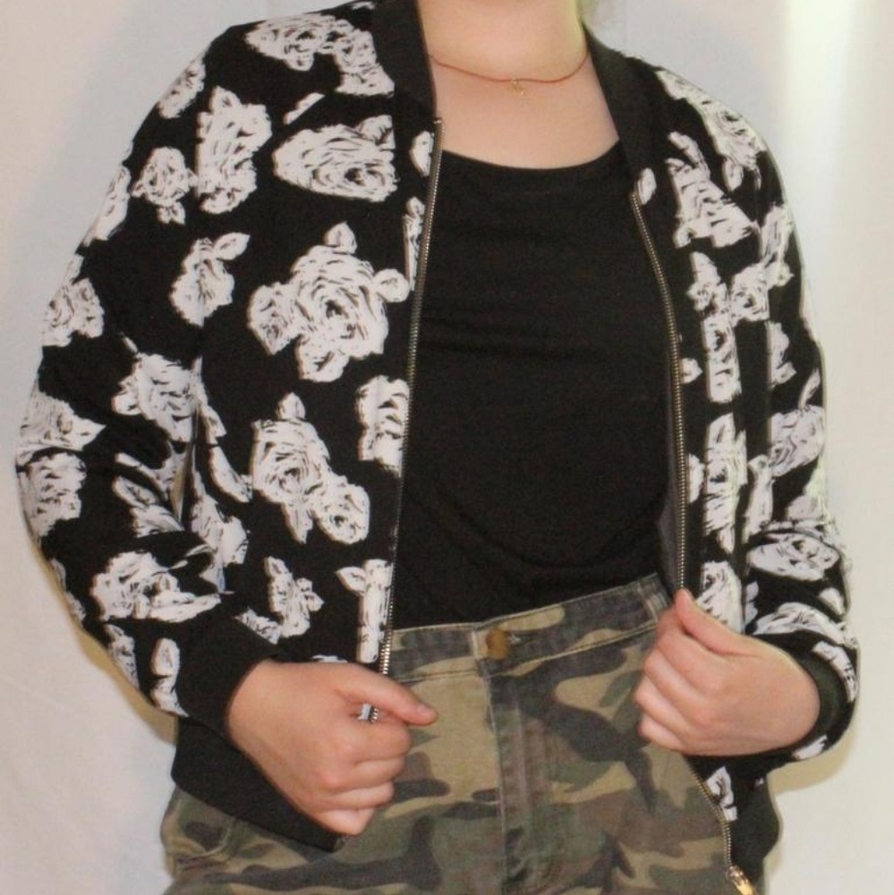 Black and white rose printed jacket